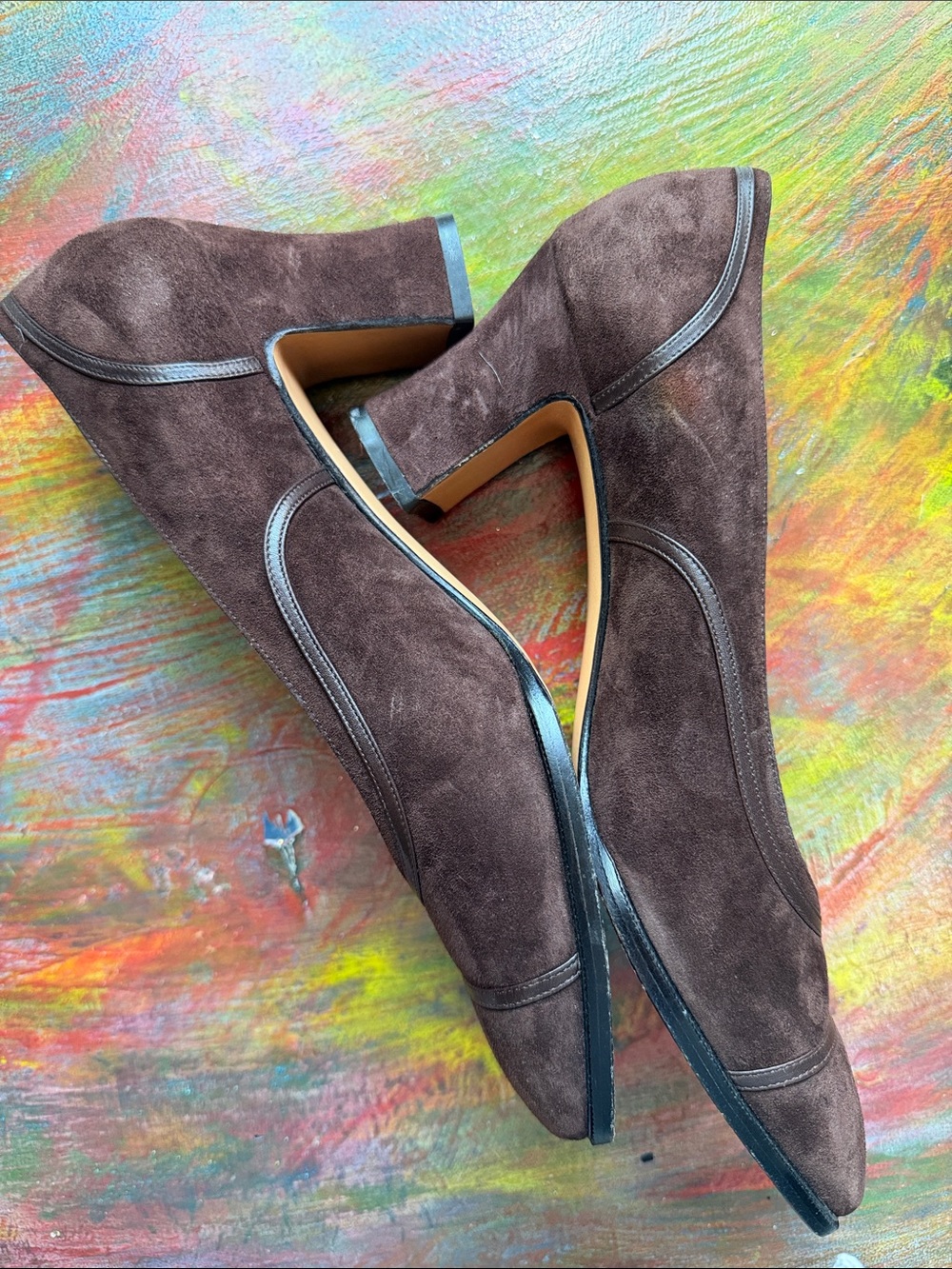 Salvatore Ferragamo Dark Brown Suede Block 3" Heel Pumps Shoes Sz. 8 Italy EUC - Picture 3 of 15